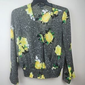 I.N.C (International Concepts) Floral Black/Yellow Long Sleeve Blouse Size Large
